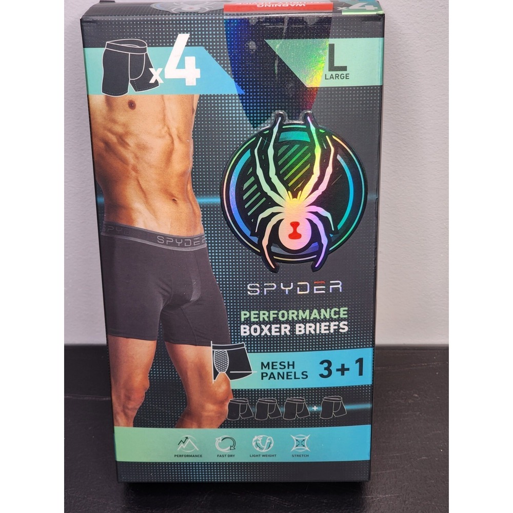 Spyder‎ Performance Boxer Briefs Men's Large Gray Blue Green Navy 4 Pack NIB